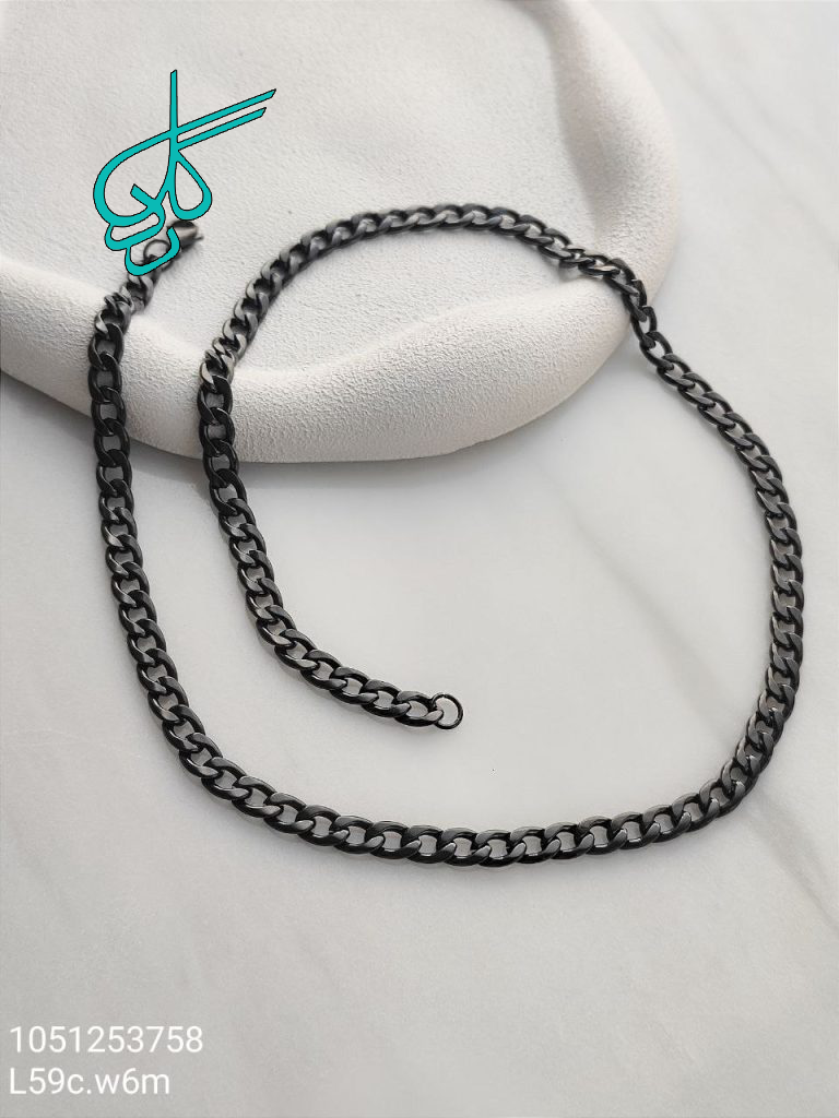 خرید گردنبند استیل مشکی رنگ ثابت طول 59 سانتیمتر پهنای 6 میلیمتر کد 1515741 - ردگل