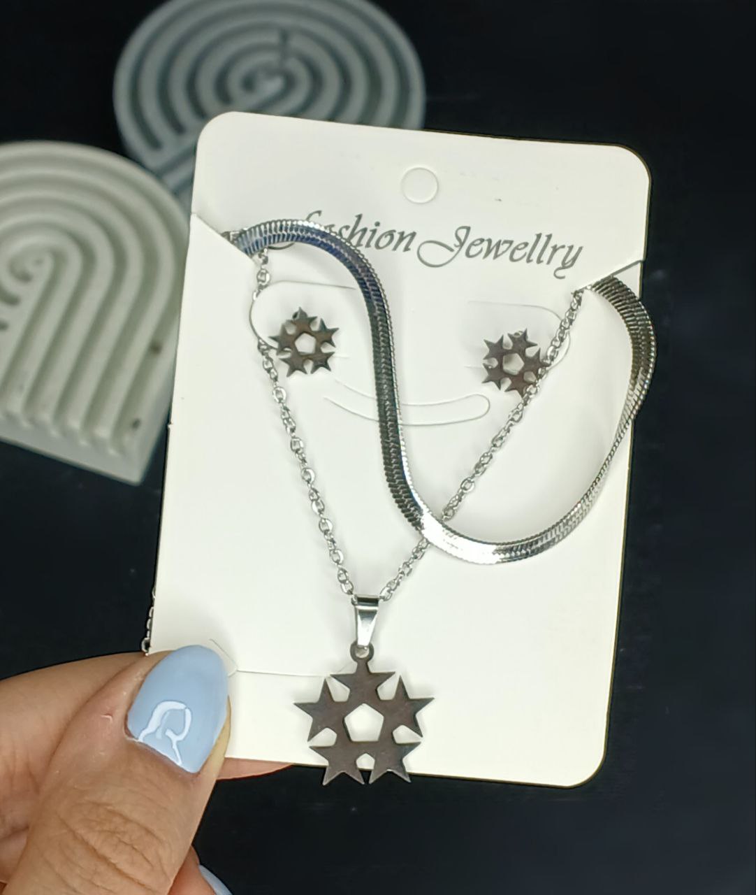 نیم ست ماری با پلاک زنجیر و گوشواره