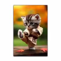 تابلو شاسی گوفی مدل گربه کنگ فو کار بامزه طرح پت و حیوانات Cute Cat کد KONFU51 | دنیای قاب