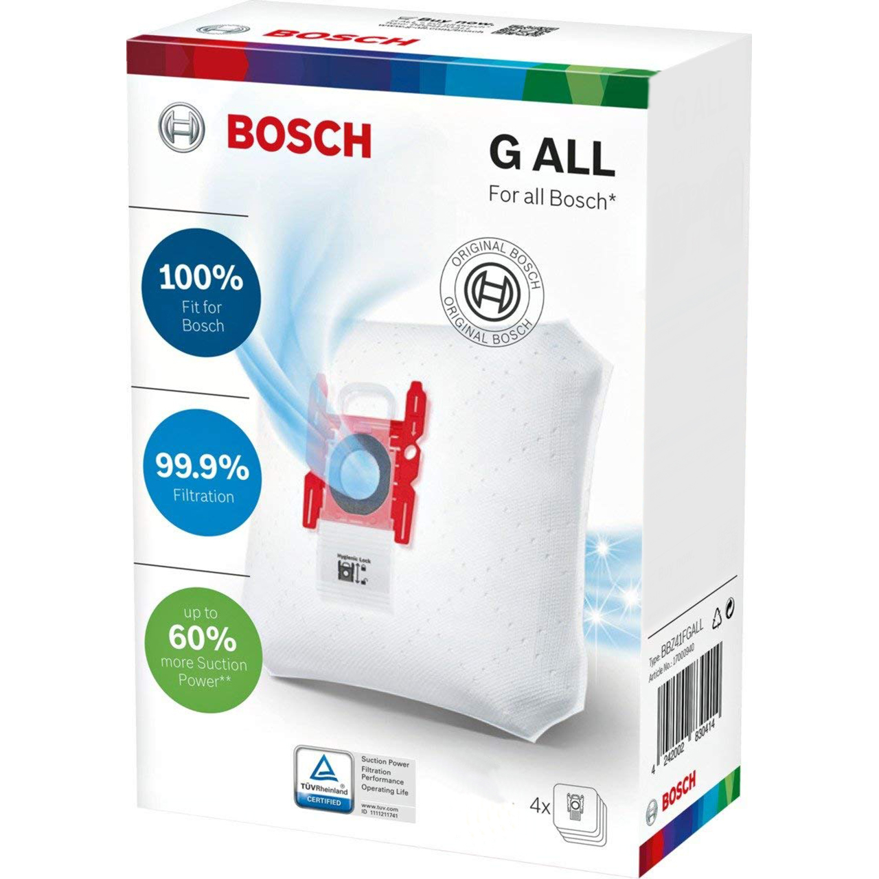 کیسه جاروبرقی بوش مدل GALL مناسب برای جاروبرقی های تایپ G,GXLL,GALL بسته 4 عددی