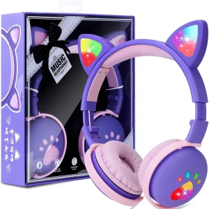 هدفون بلوتوثی مدلBK1 طرح گوش گربه ای با چراغ های LED (کارکرده در حد نو)