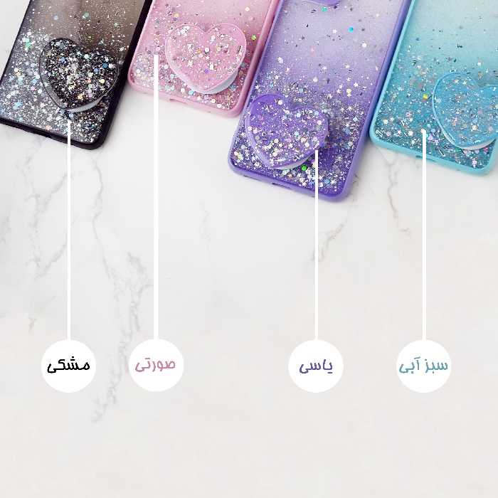 کاور لیمیا مدل فانتزی لنزدار پشت شیشه ای طرح اکلیلی و ستاره ای مناسب برای گوشی موبایل سامسونگ Galaxy A12/M12/A12 Nacho به همراه پاپ سوکت 