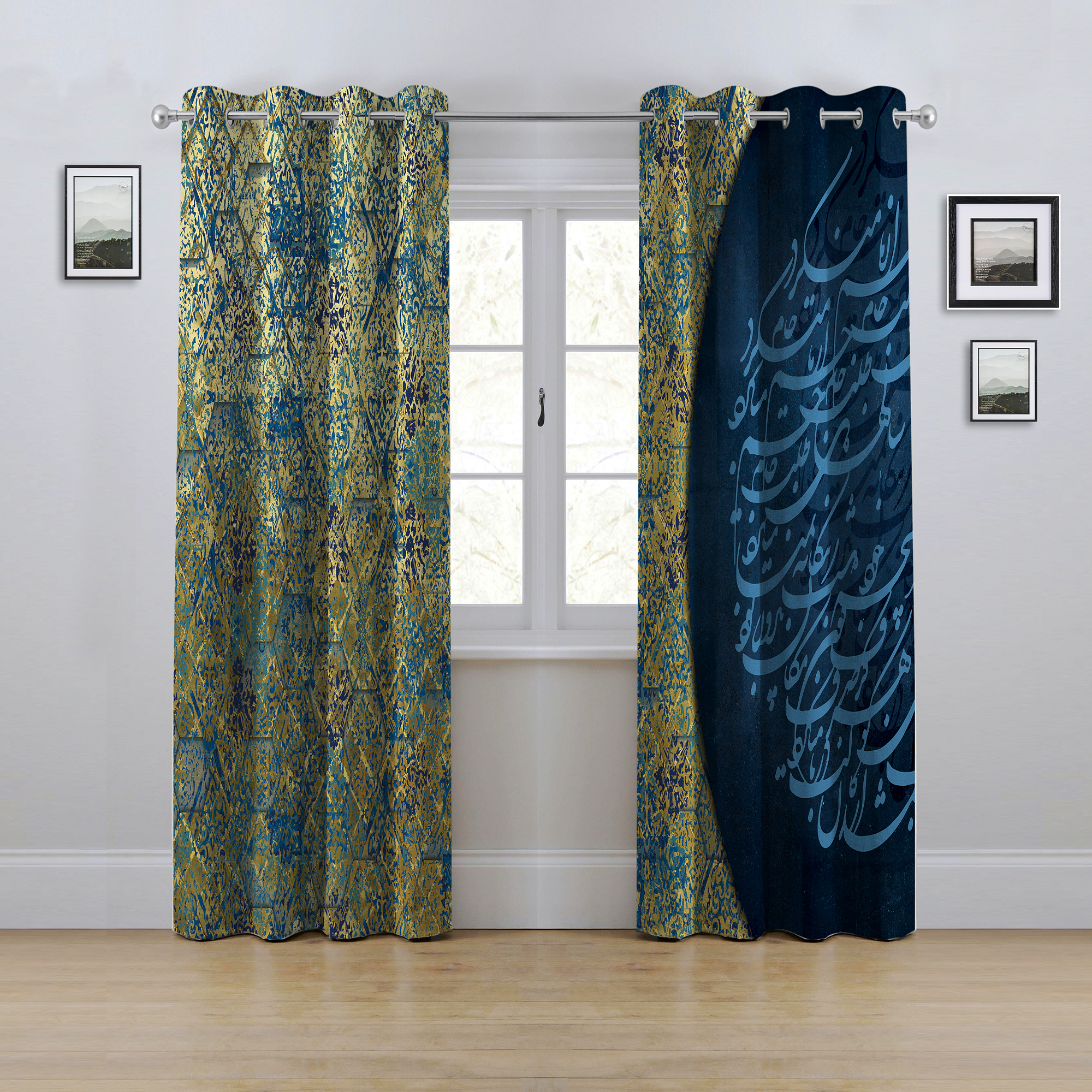 پرده مدل پانچی طرح نقاشی خط سایز 280x145 سانتی متر