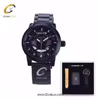 پک کادویی ساعت مچی مردانه بند استیل مشکی مونته با بند اضافه چرمی M751340 JBRB