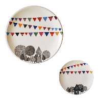 بشقاب دیوارکوب سفالی مدل شهر و ریسه مجموعه 2 عددی