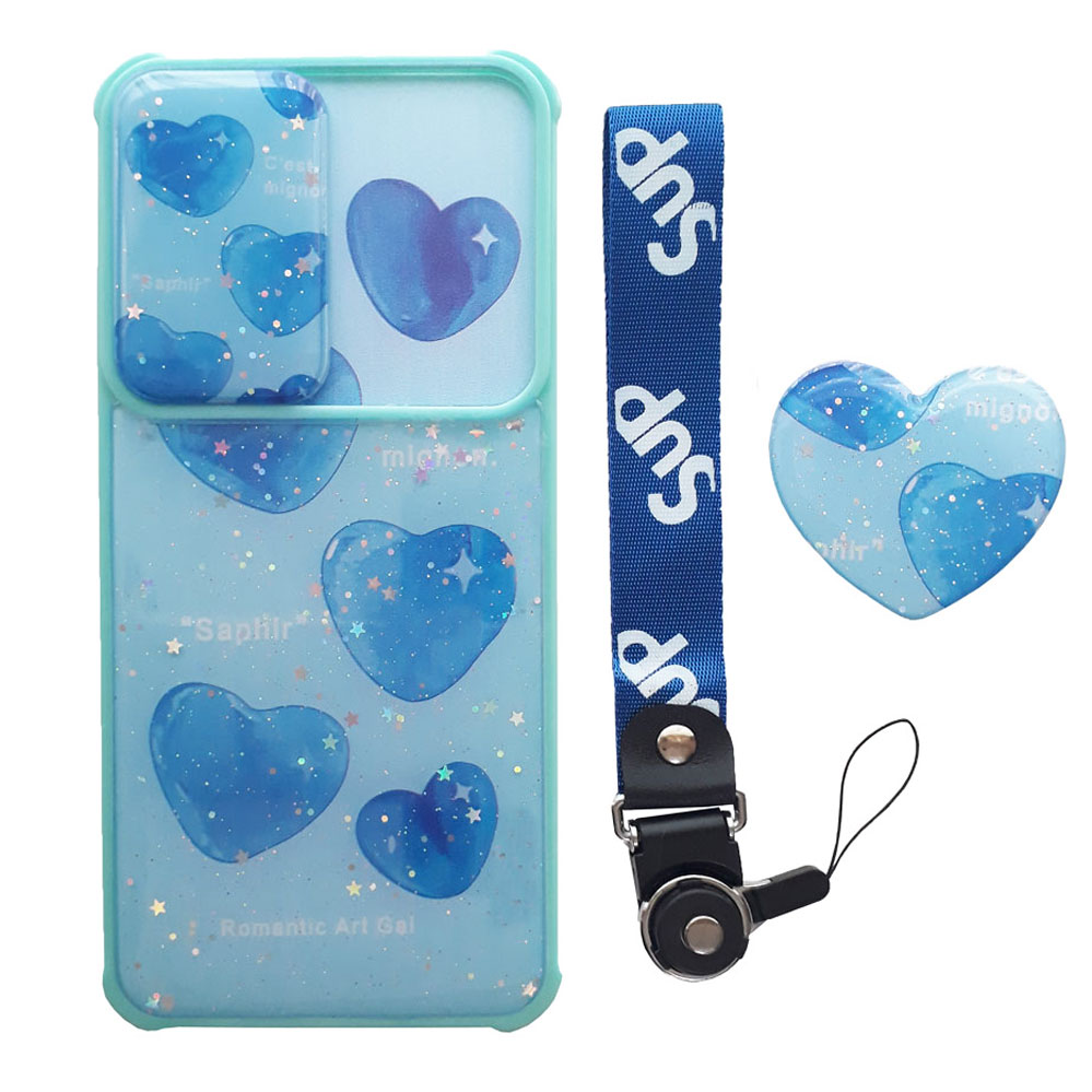 کاور طرح Blue Heart کد S7105 مناسب برای گوشی موبایل شیائومی Redmi Note 10 4G / Note 10s به همراه بند و پایه نگهدارنده