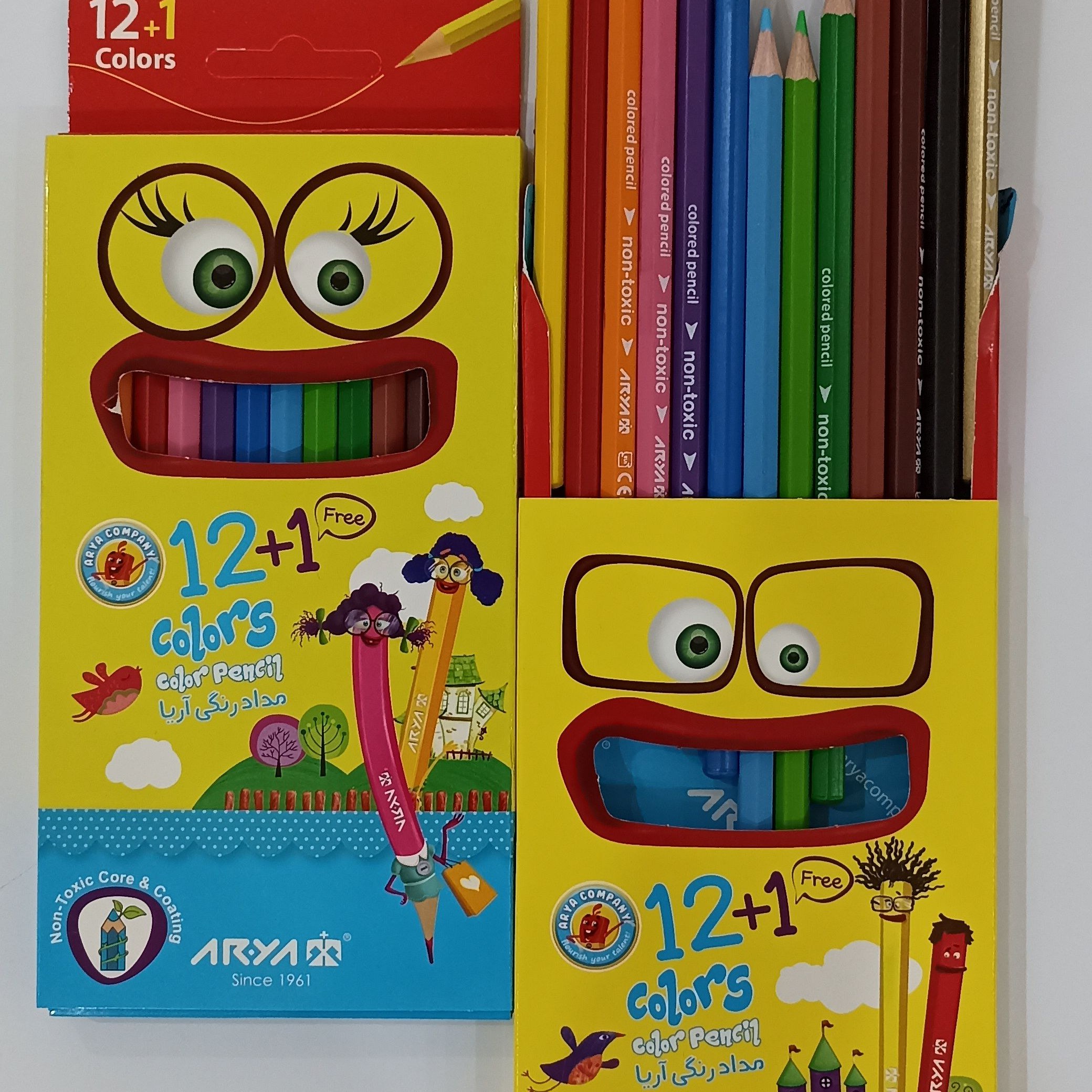 مداد رنگی 12 رنگ آریا جعبه مقوایی (پک 2 تایی)