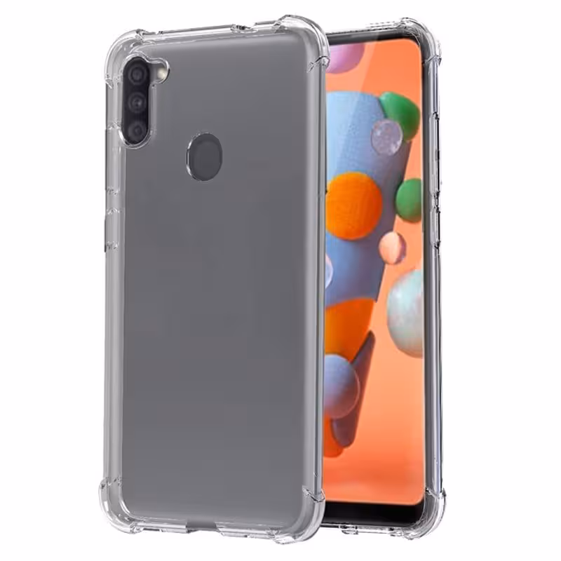 گارد محافظ ایربگ دار برای گوشی Samsung Galaxy A11 مدل دور ژله ای شفاف پشت طلق کریستالی