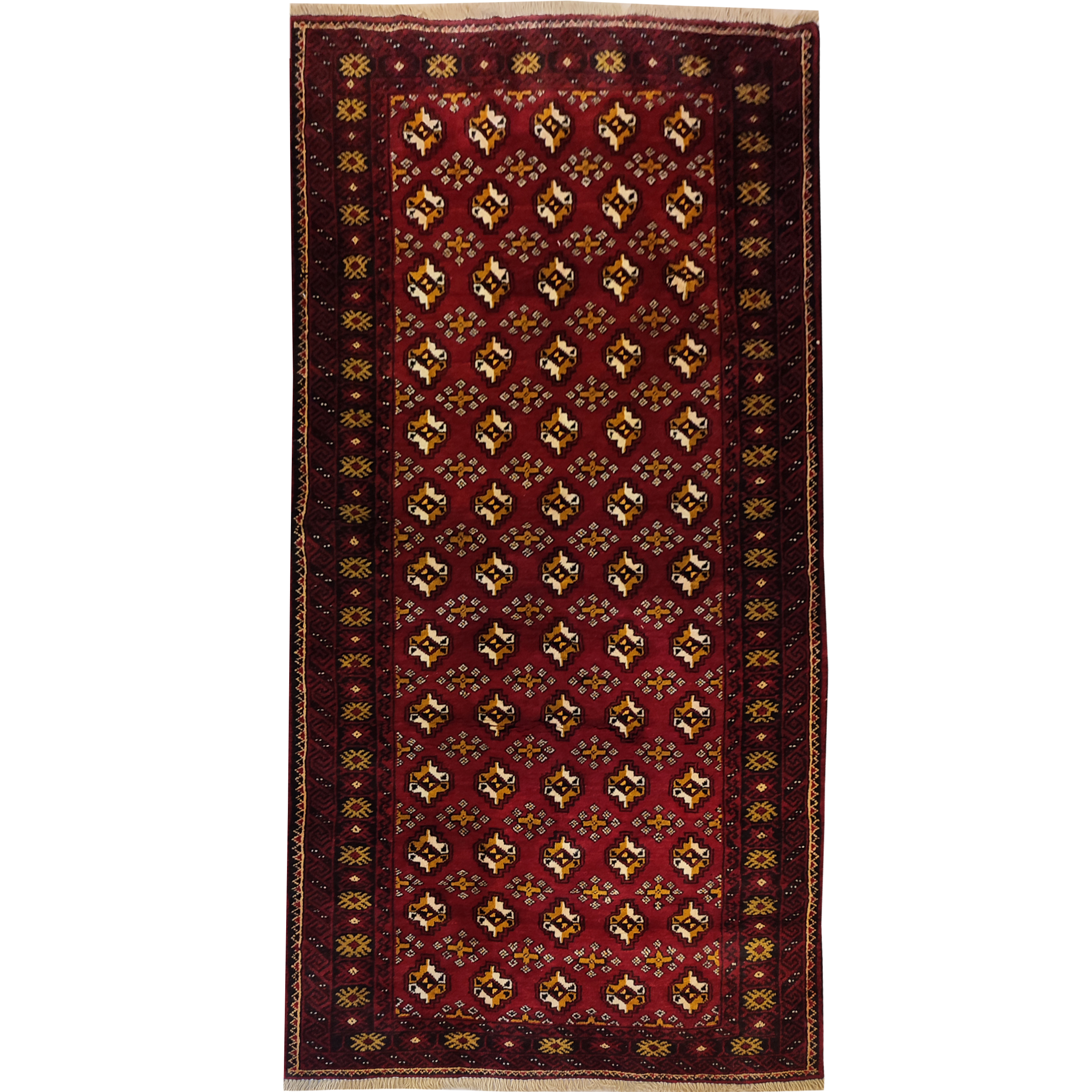 فرش دستبافت کناره طول دو متری طرح ترکمن کد 70