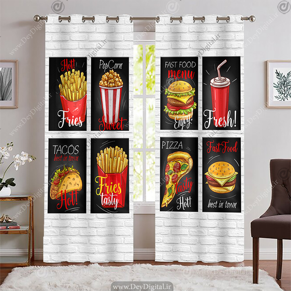 پرده پانچ فست فودی طرح ساده با زمینه آجر سفید BA-7637-s