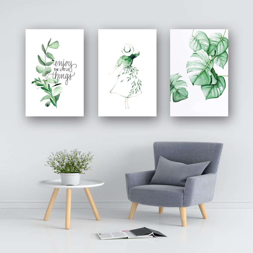 تابلو شاسی مدل دکوراتیو برگ سبز زندگی طرح 900 مجموعه سه عددی