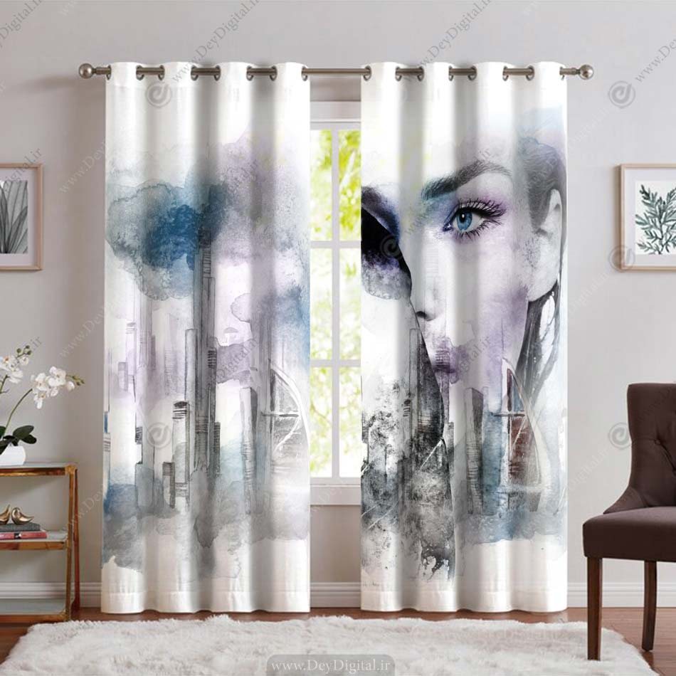 پرده چاپی طرح چهره آبرنگی pk-4157