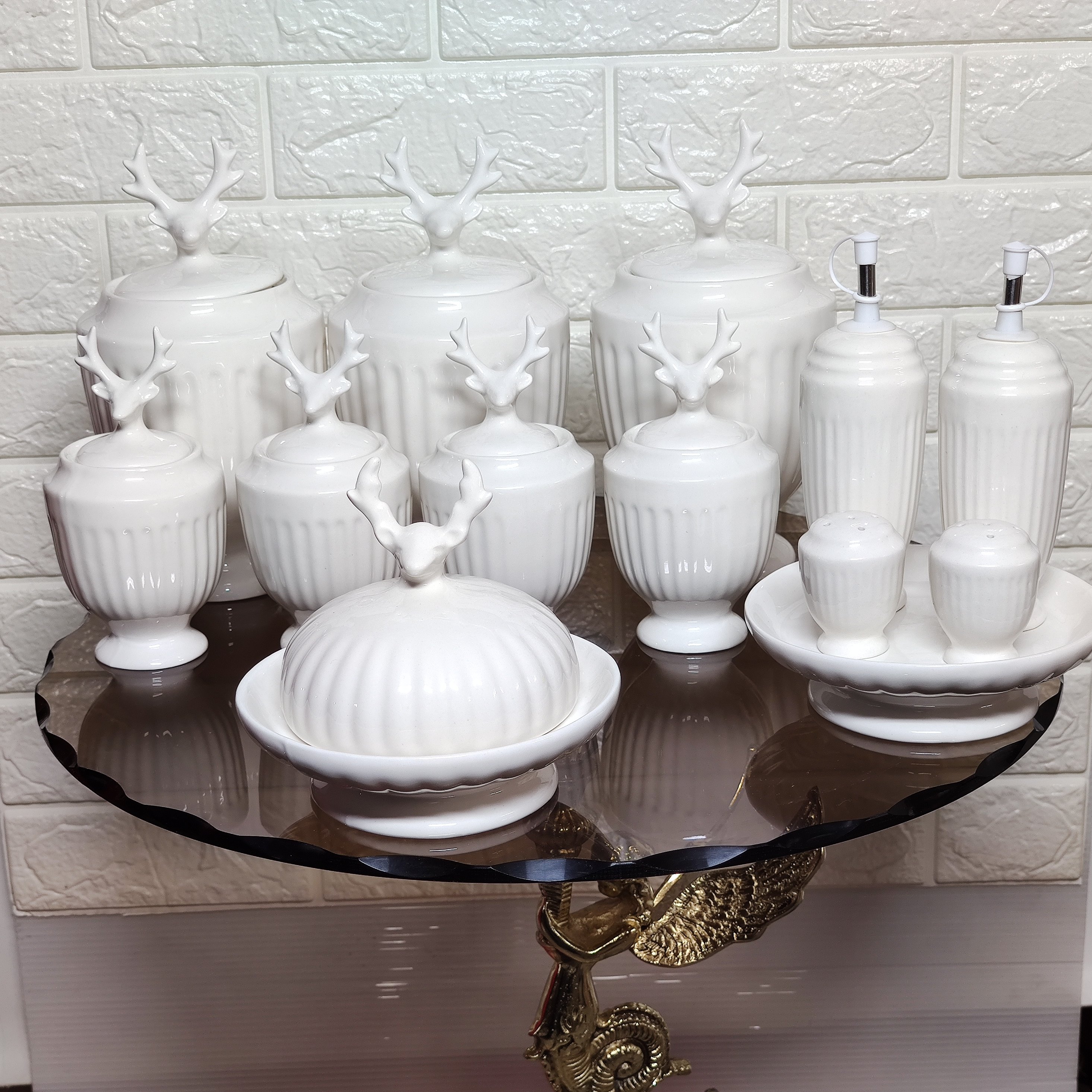 سرویس پاسماوری و ادویه 14 پارچه سفید طرح گوزن