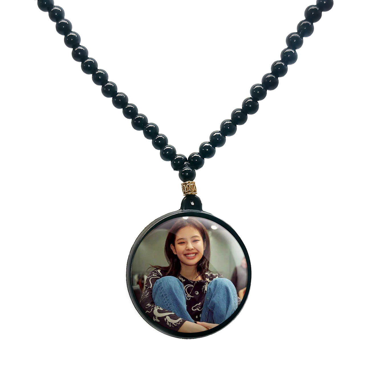 گردنبند پرمانه طرح بلک پینک کد pmd.6767 مدل دو طرفه