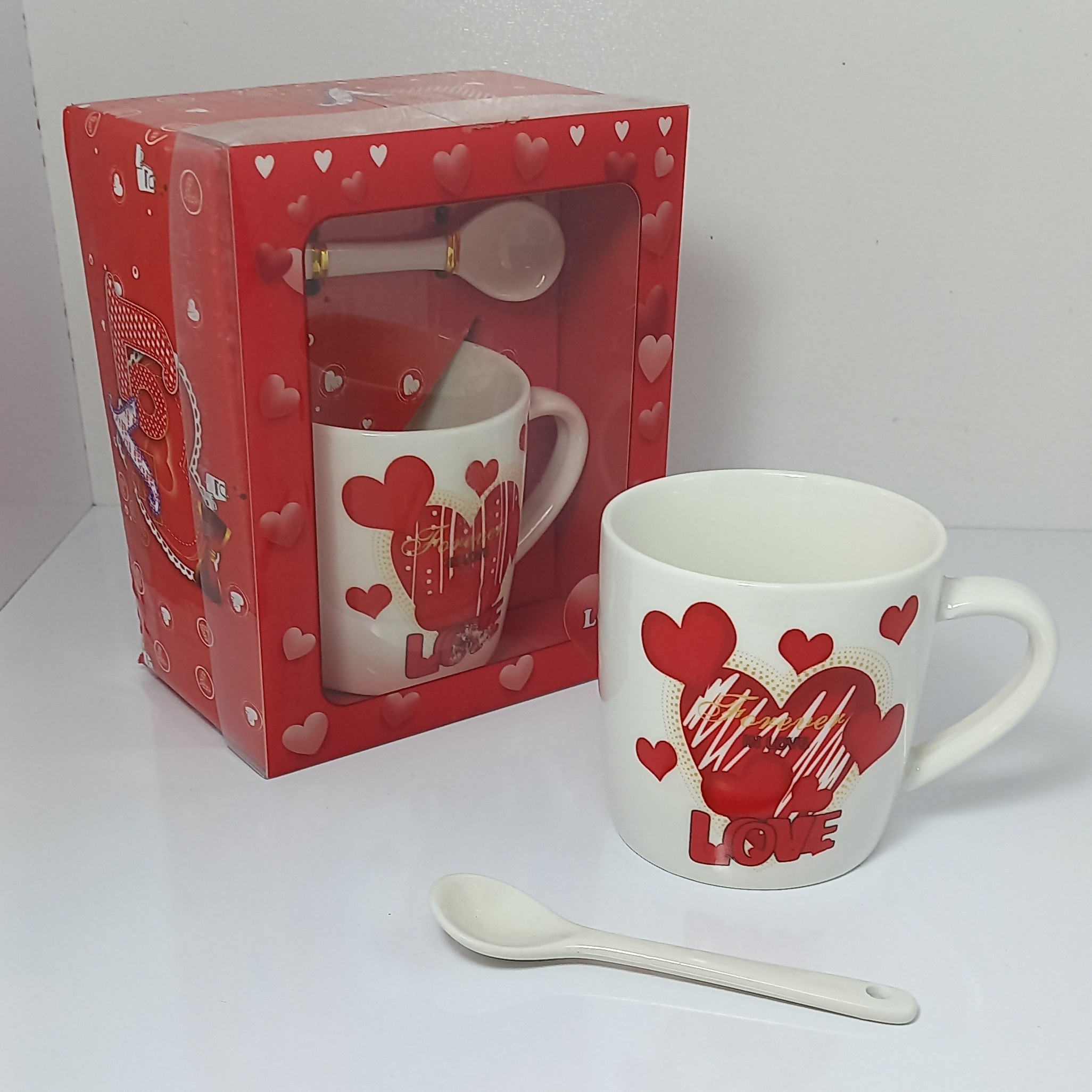 ماگ قاشق دار جعبه کادویی  لاو LOVE قرمز  ولنتاین ، سرامیکی درجه یک 