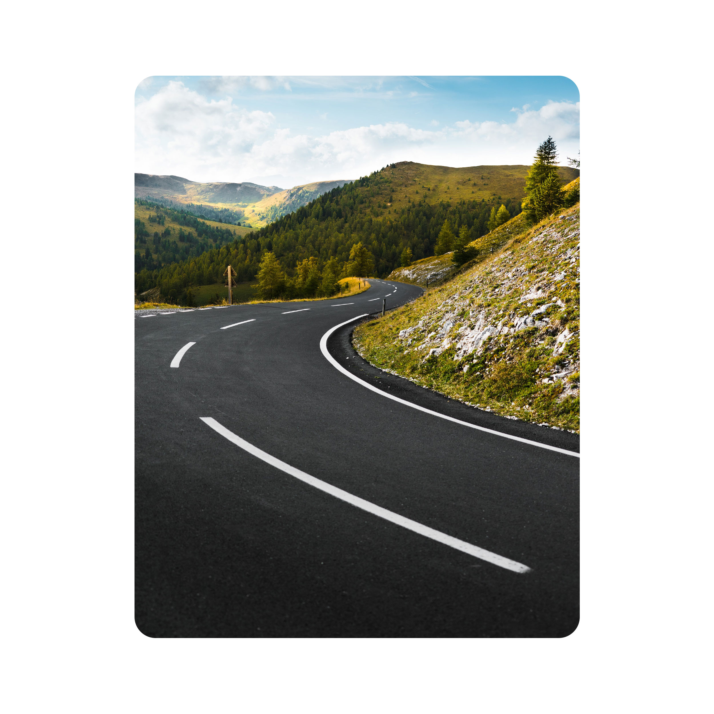 ماوس پد اطلس آبی طرح منظره جاده و کوه و جنگل مدل T1828