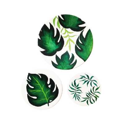 بشقاب دیوارکوب سفالی طرح برگ مجموعه 3 عددی