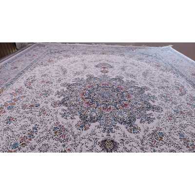 فرش ماشینی زمرد مشهد مدل 55007 زمینه کرم