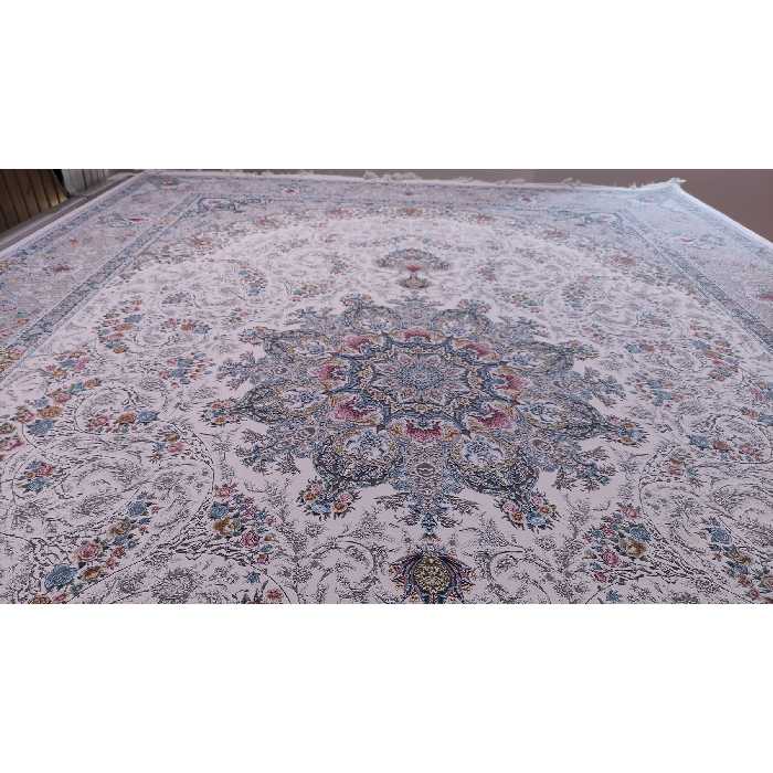 فرش ماشینی زمرد مشهد مدل 55007 زمینه کرم