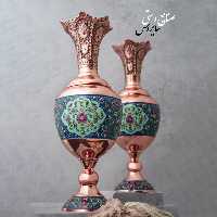سنبلدان یا گلدان مس و پرداز نقاشی 54 سانتی قلم زنی شده و لب شبکه ای صنایع دستی سایروس 
