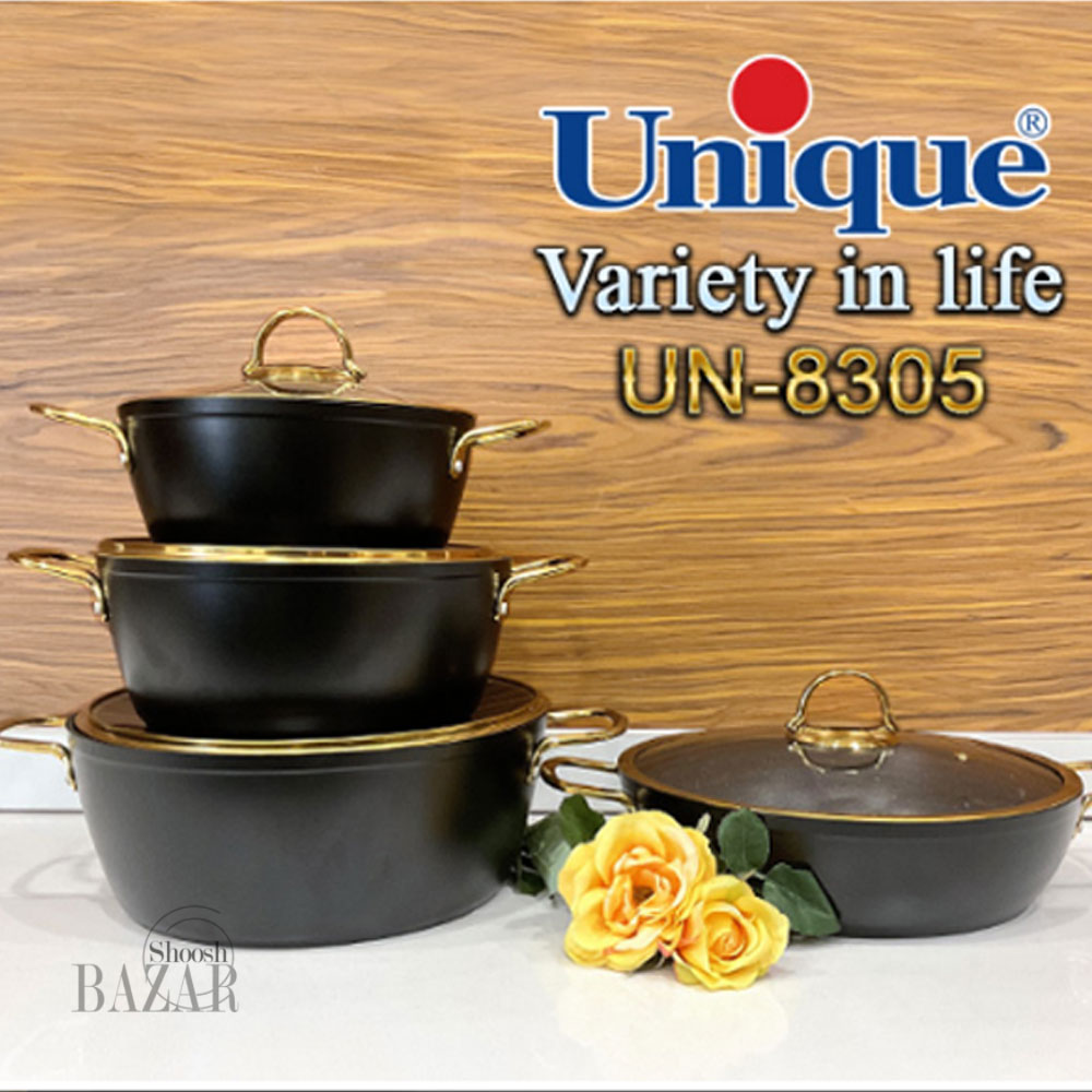 سرویس 8 پارچه بدنه مشکی درب منحنی طلایی یونیک کد 8305