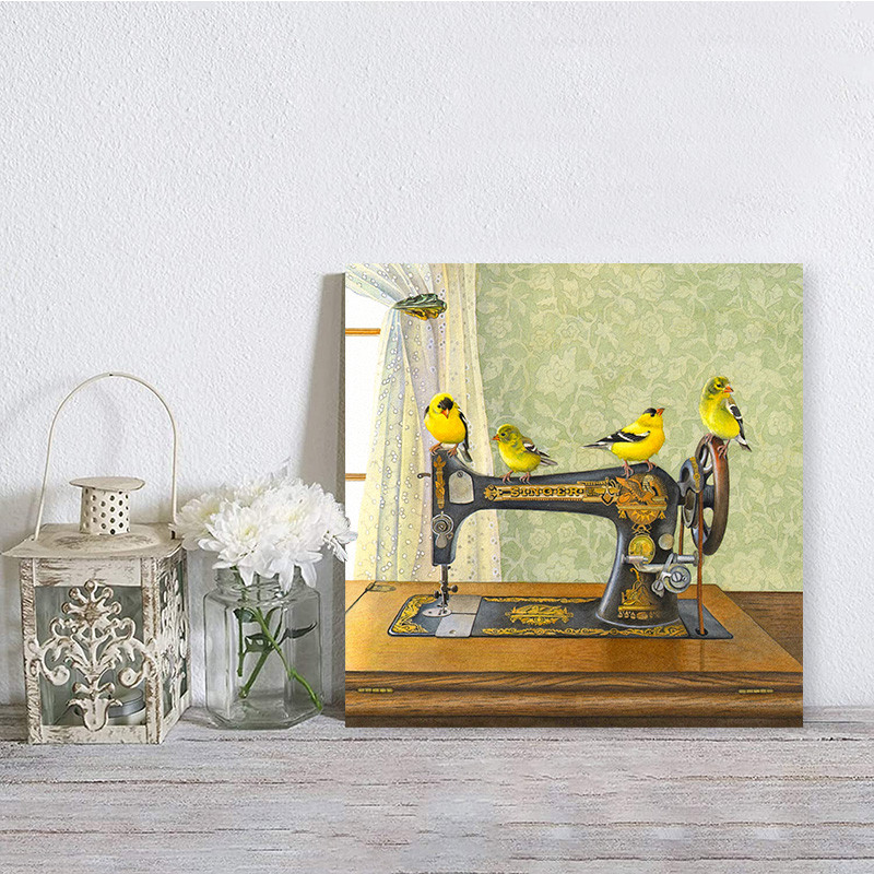 تابلو شاسی صبا طرح مدل چرخ خیاطی و قناری ها | دنیای قاب