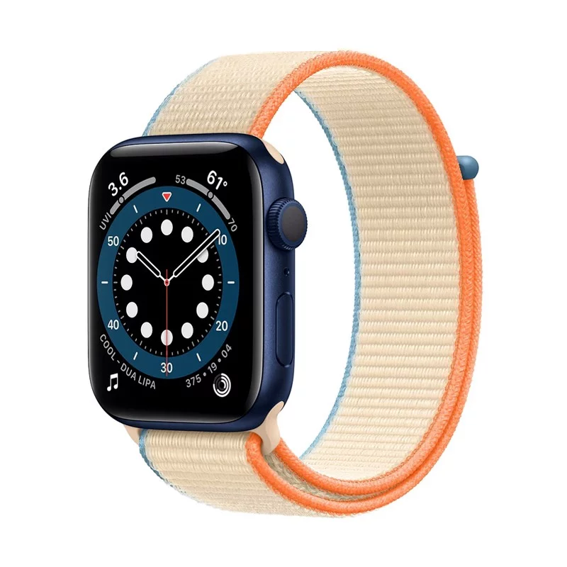 اپل واچ سری 6 مدل 44mm بدنه آلومینیوم به رنگ آبی با بند اسپرت لوپ