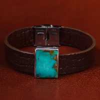 دستبند چرم فیروزه کد 22981 - جواهری مشاهیر