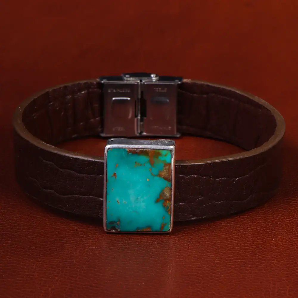 دستبند چرم فیروزه کد 22981 - جواهری مشاهیر