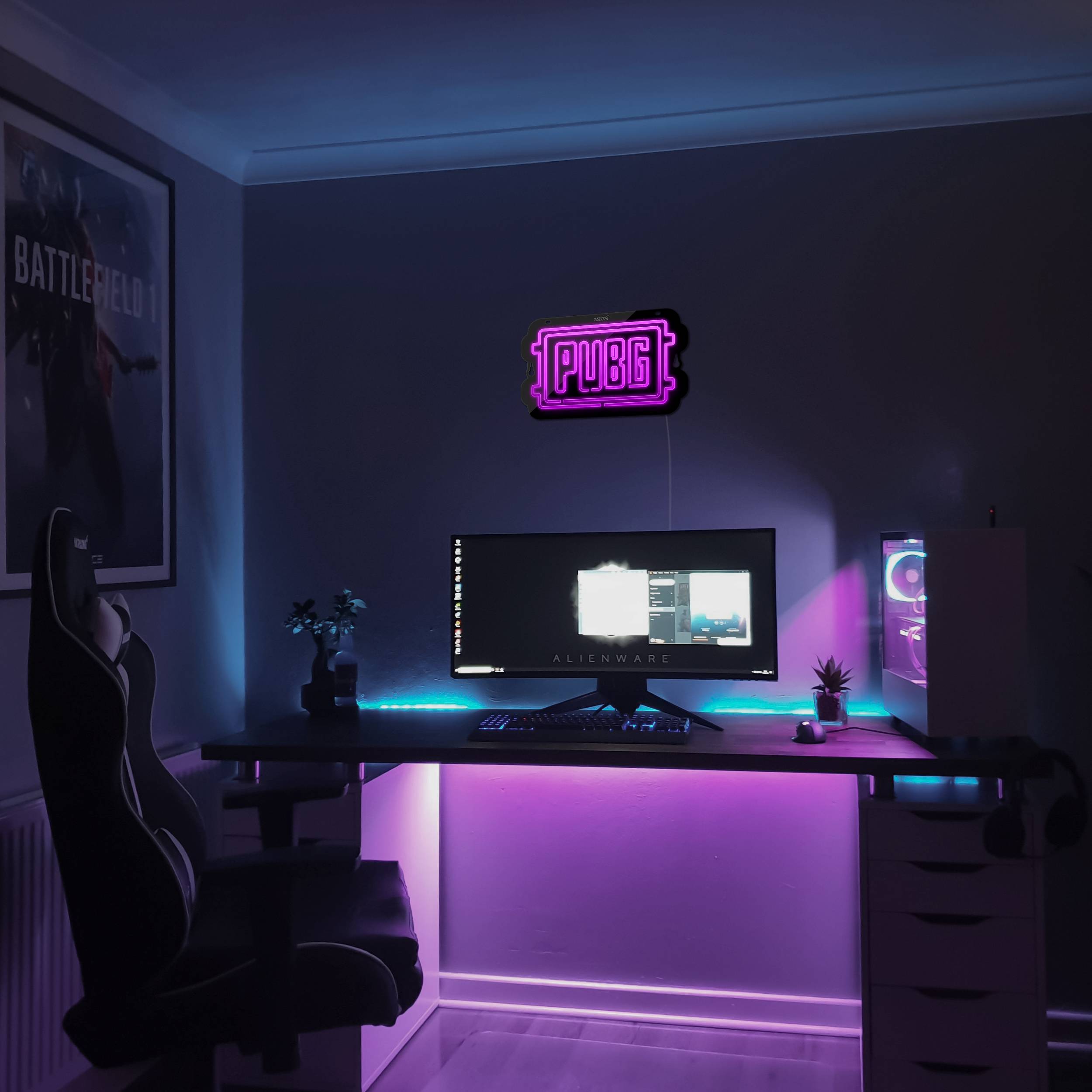 چراغ دیواری نئون دیزاین مدل Pubg-Logo-BL_PR