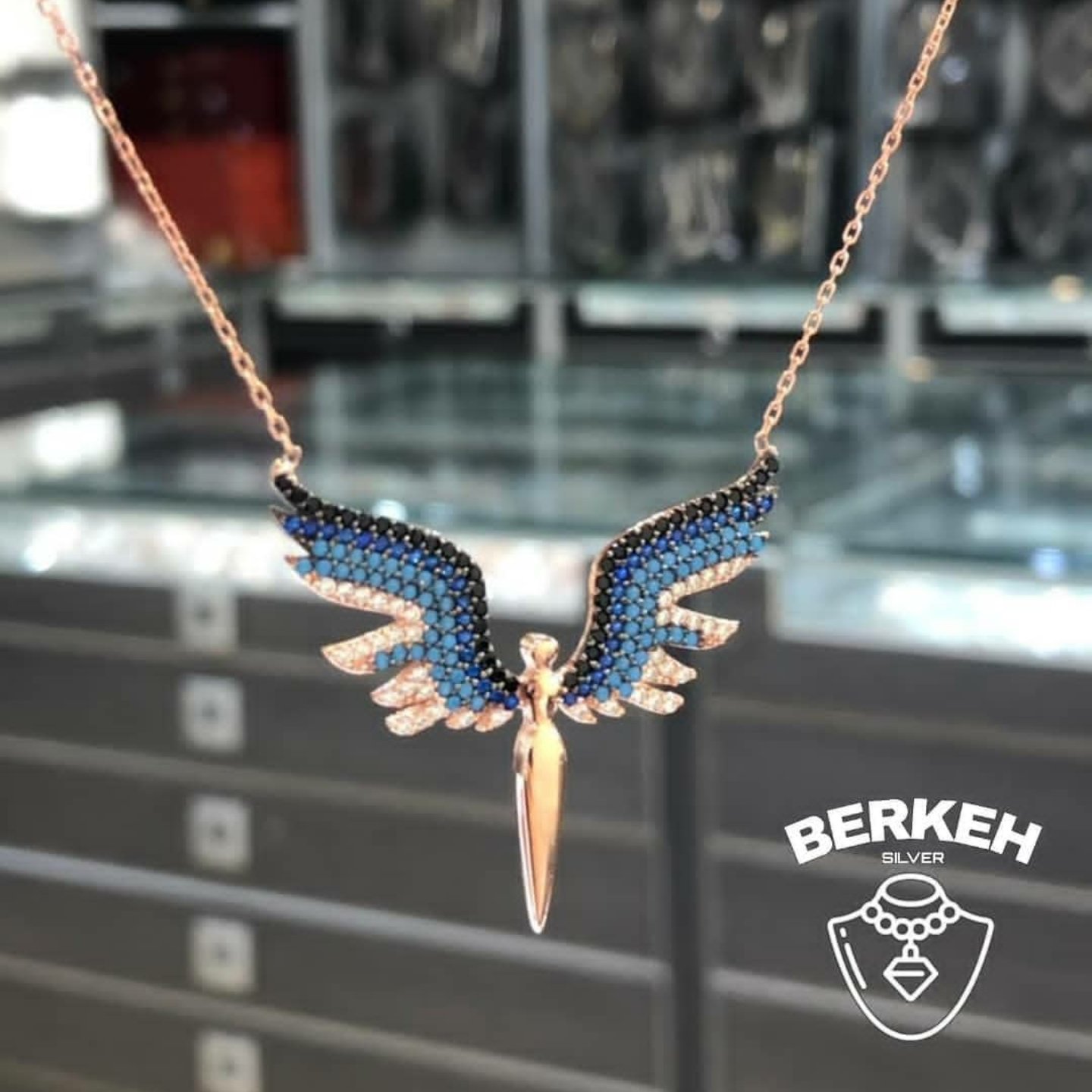 گردنبند نقره طرح فرشته چشم نظر عیار 925