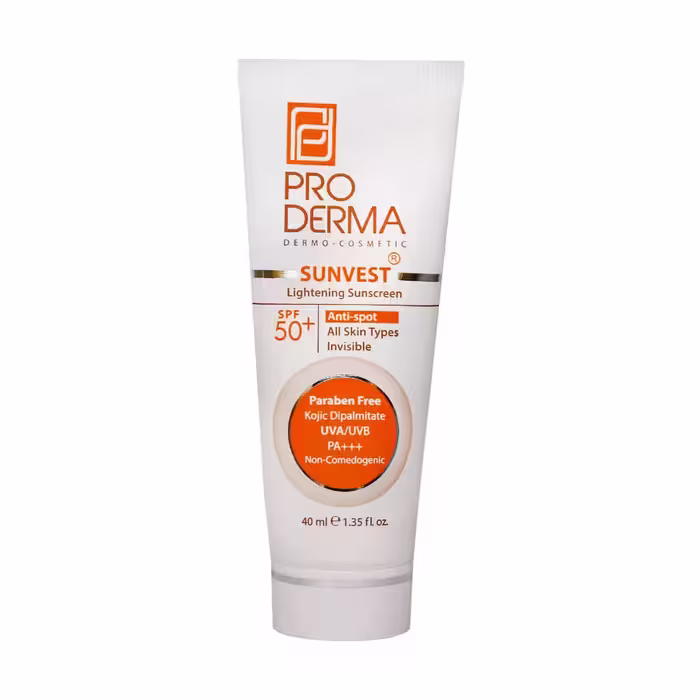 ضد آفتاب و روشن کننده لک های پوستی spf50 بژطبیعی پرودرما با حجم 40 میلی لیتر
