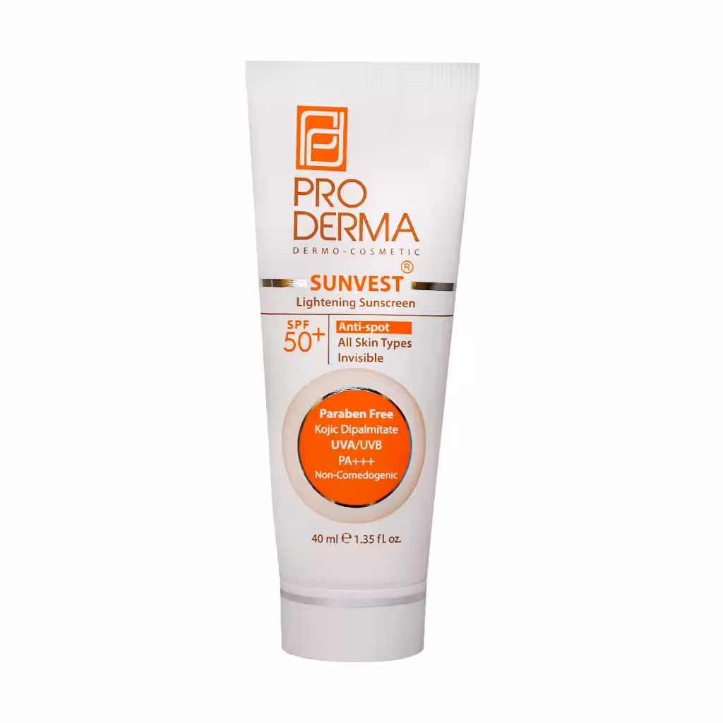 ضد آفتاب و روشن کننده لک های پوستی spf50 بژطبیعی پرودرما با حجم 40 میلی لیتر