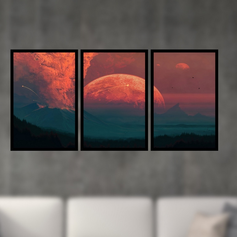 تابلو بکلیت طرح منظره آتشفشان و آخرالزمان مدل B-S4915 مجموعه 3 عددی | دنیای قاب