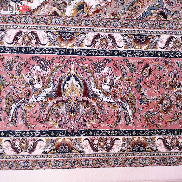 فرش ماشینی زمرد مشهد طرح 45001 زمینه کرم صورتی