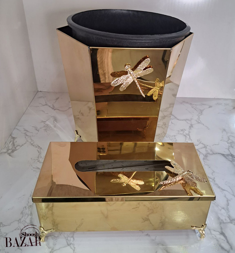 سطل و جای دستمال شش ضلعی استیل مدل سنجاقک