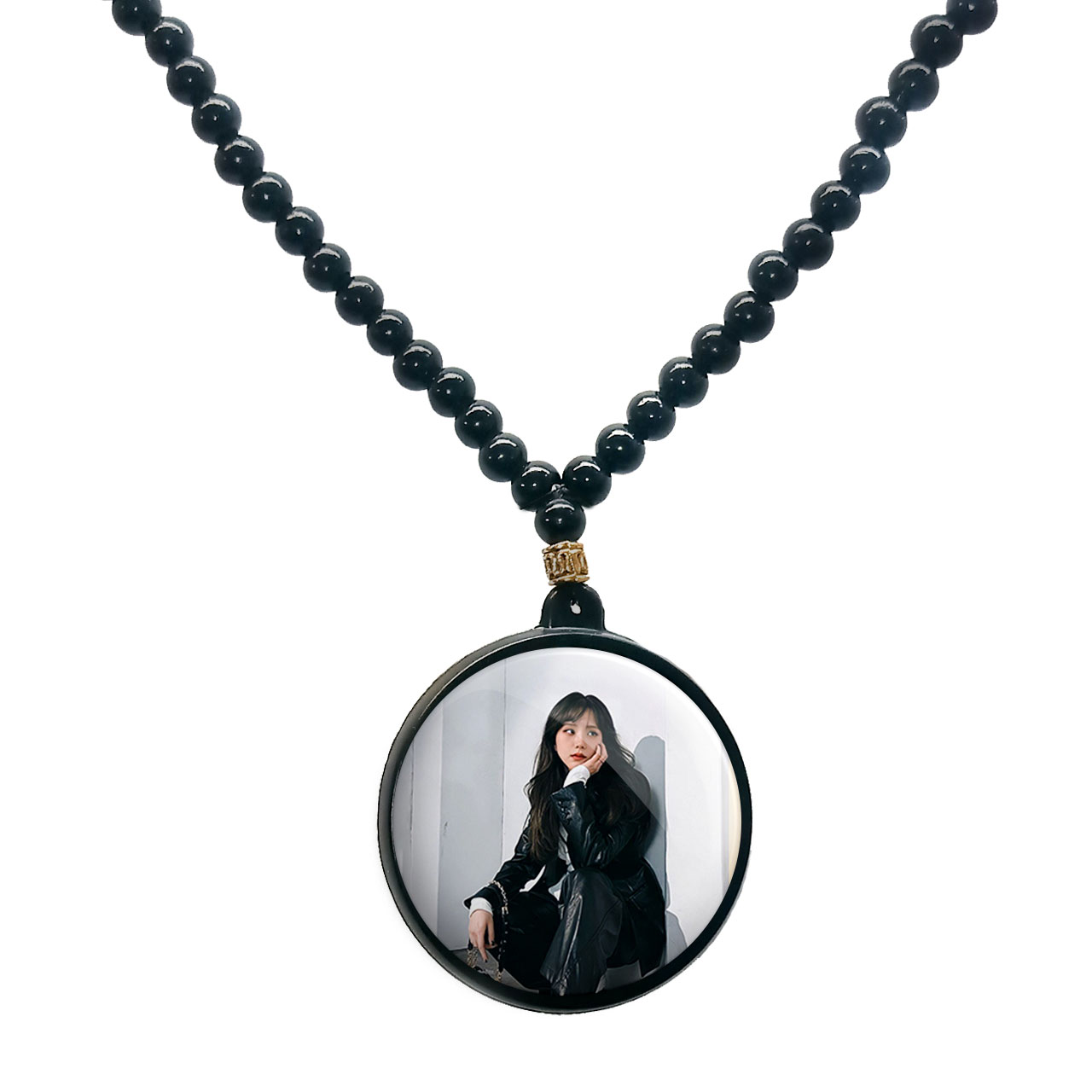 گردنبند پرمانه طرح بلک پینک کد pmd.17977 مدل دو طرفه