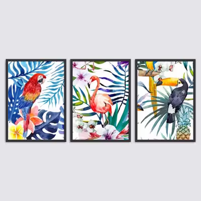 تابلو طرح پرندگان گرمسیری کد T111309 مجموعه 3 عددی