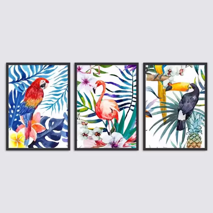 تابلو طرح پرندگان گرمسیری کد T111309 مجموعه 3 عددی