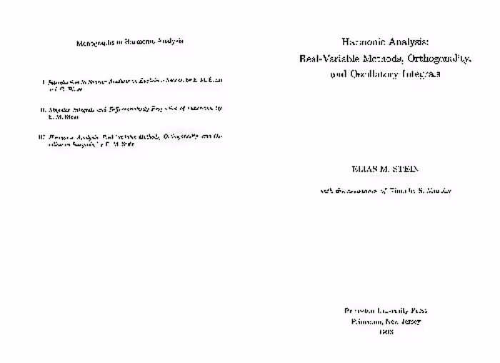 خرید و دانلود نسخه کامل کتاب Harmonic Analysis, Real Variable Methods Orthogonality &amp; Oscillatory Integrals. Stein