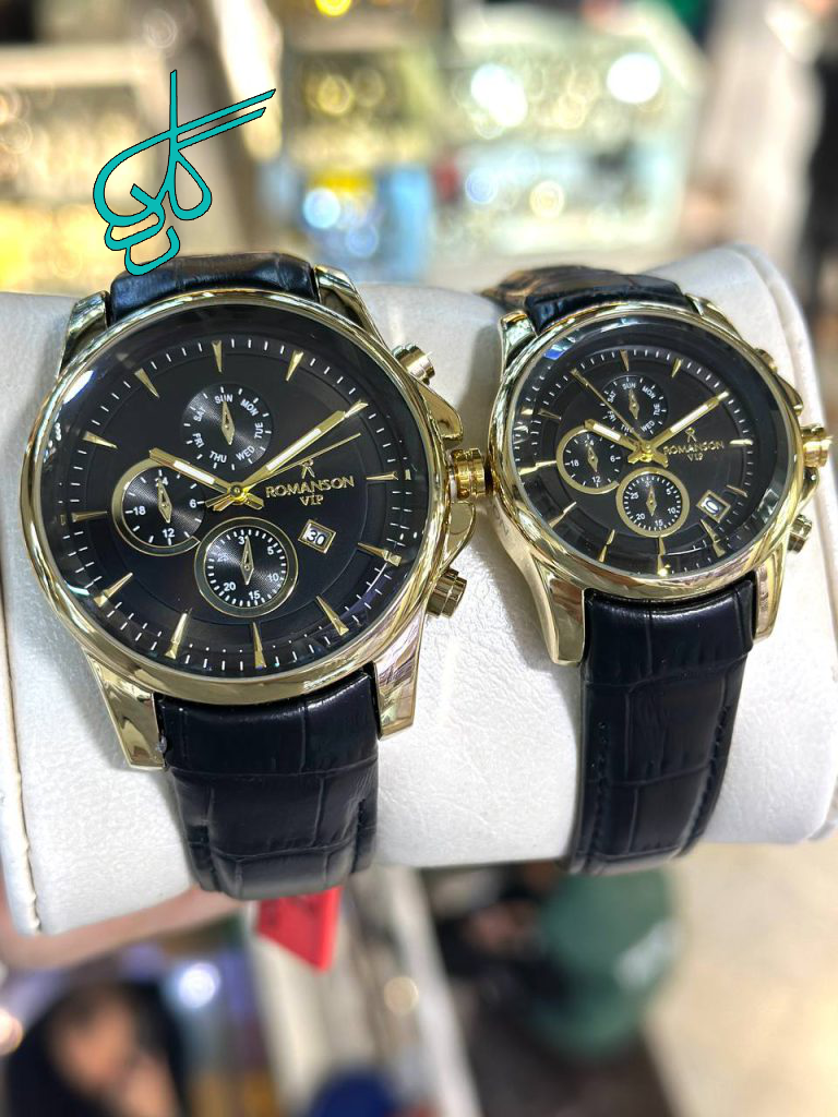 خرید ست ساعت چرمی زنانه و مردانه مارک رومانسون کیفیت عالی موتور ژاپن طرح کرنو کد 2116308 - ردگل