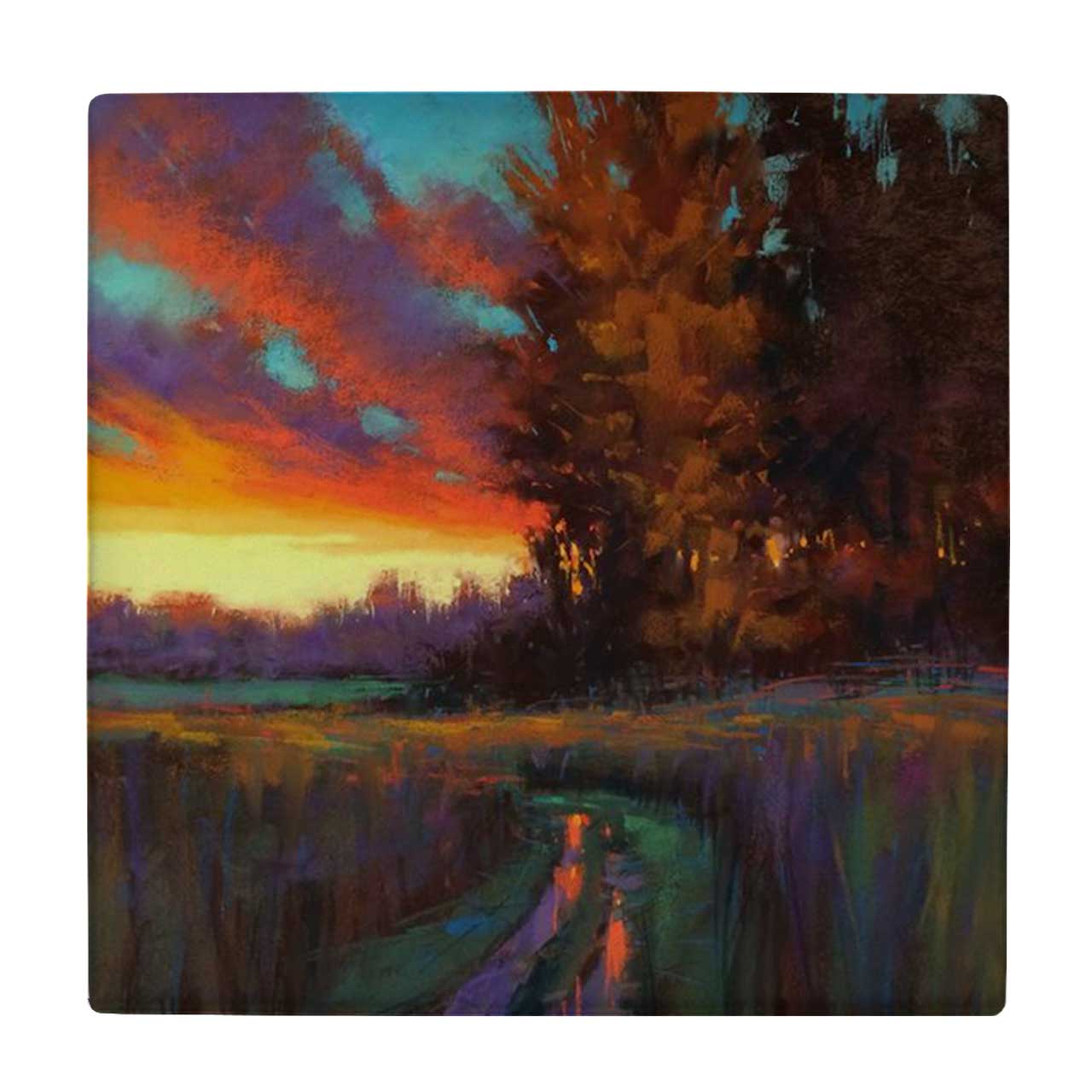  کاشی کارنیلا طرح نقاشی گندمزار و غروب خورشید کد wkk3408