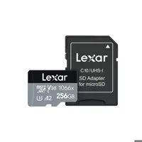 کارت حافظه microSDXC لکسار مدل 1066X کلاس A2 استاندارد UHS-U3 سرعت 160MBps ظرفیت 256 گیگابایت به همراه آداپتور SD