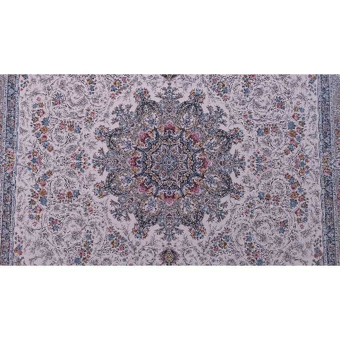 فرش ماشینی زمرد مشهد مدل 55007 زمینه کرم