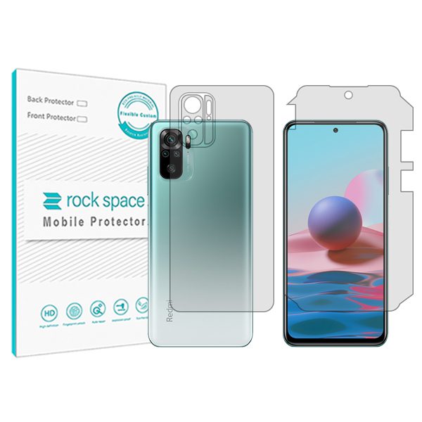 گلس محافظ صفحه نمایش و پشت گوشی شیائومی Redmi Note 10 مدل نانو هیدروژل شفاف برند راک اسپیس کد MS
