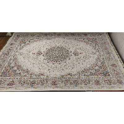 فرش ماشینی زمرد مشهد مدل 37002 زمینه کرم