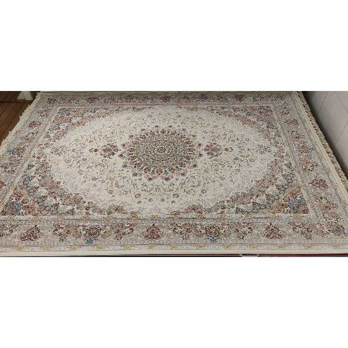 فرش ماشینی زمرد مشهد مدل 37002 زمینه کرم