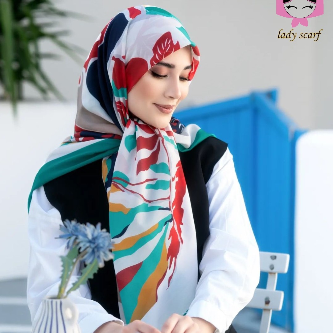 روسری وال نخی حاشیه سبز
