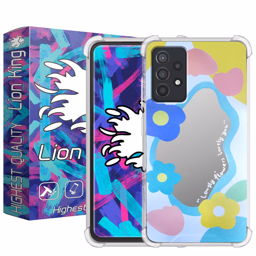 کاور لاین کینگ مدل آینه ایی نشکن طرح گل مناسب برای گوشی موبایل سامسونگ Galaxy A13 4G