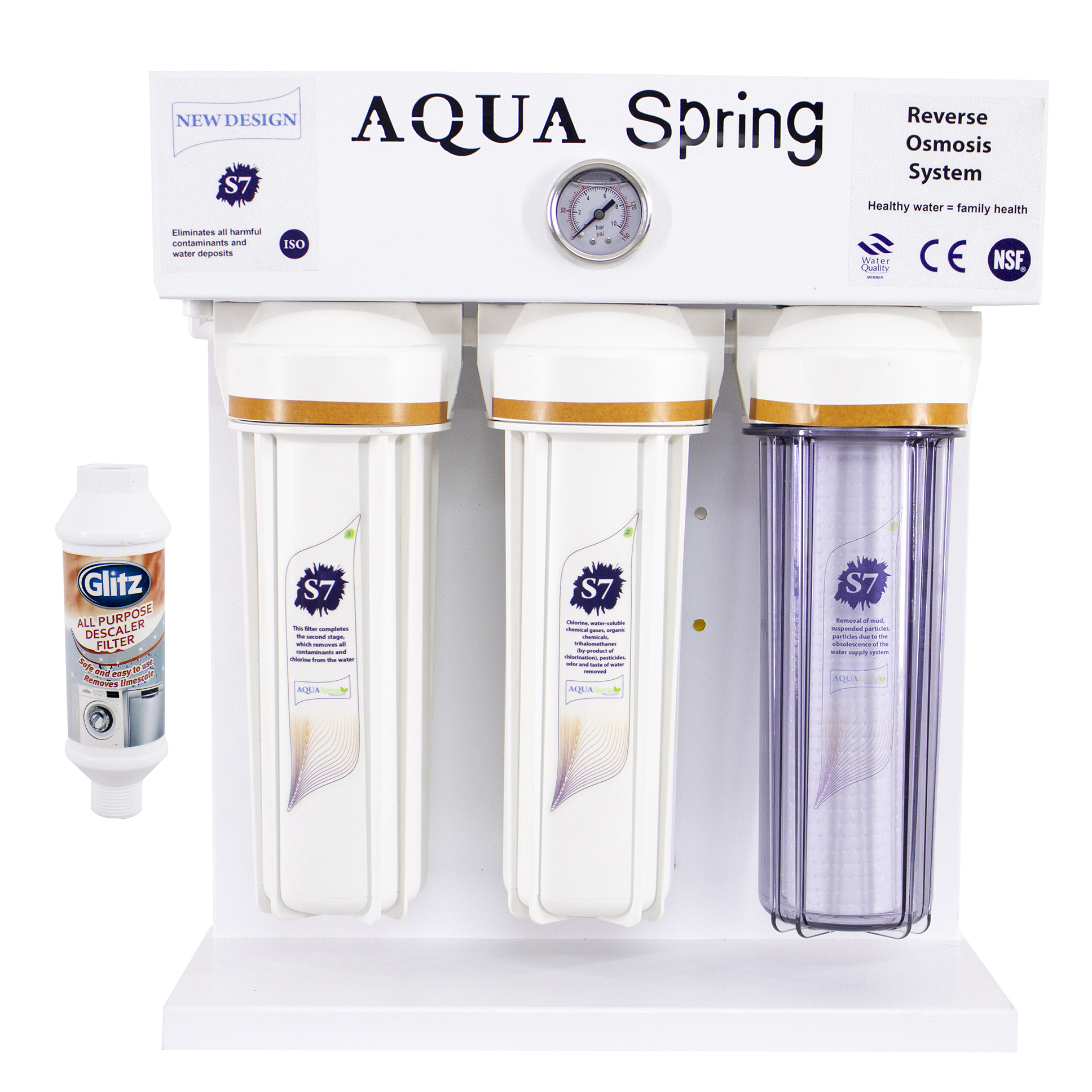 دستگاه تصفیه کننده آب آکوآ اسپرینگ مدل RO-S7-WZ 7010 به همراه رسوبگیر گلیتز